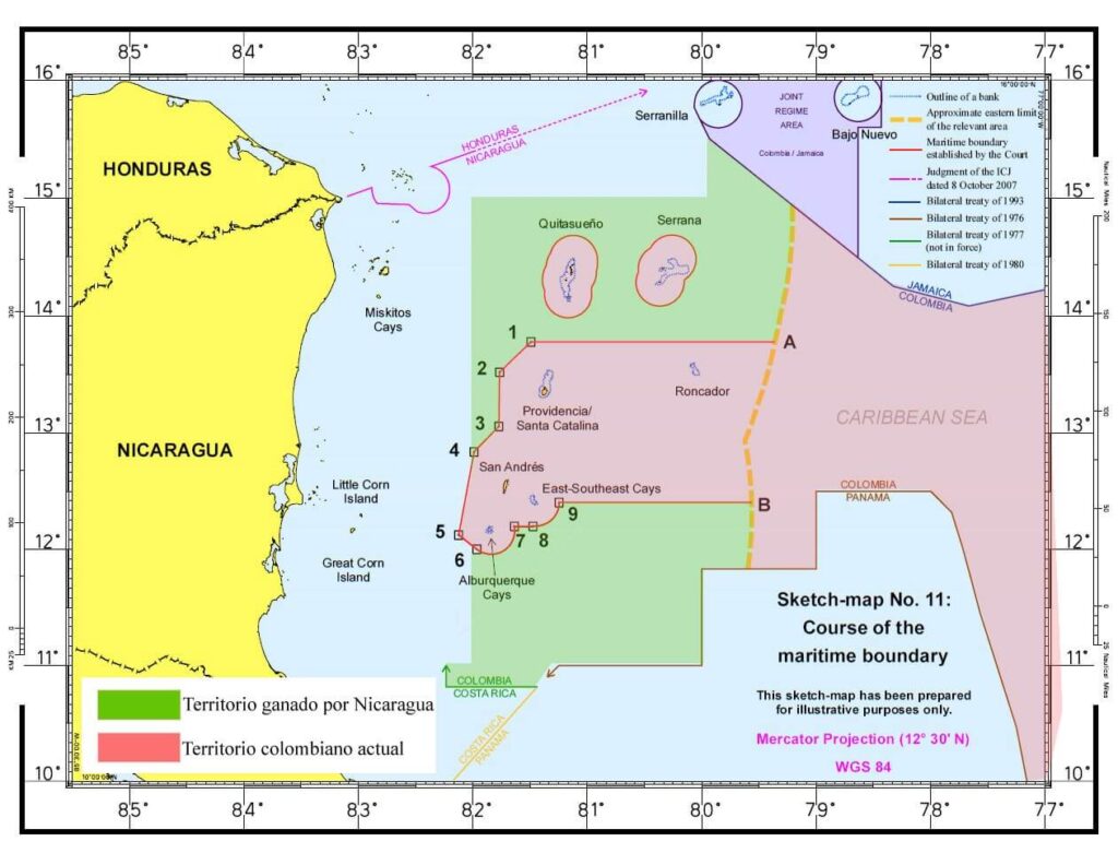 Territory confirmed as sovereign of Nicaragua in 2012 ICJ ruling