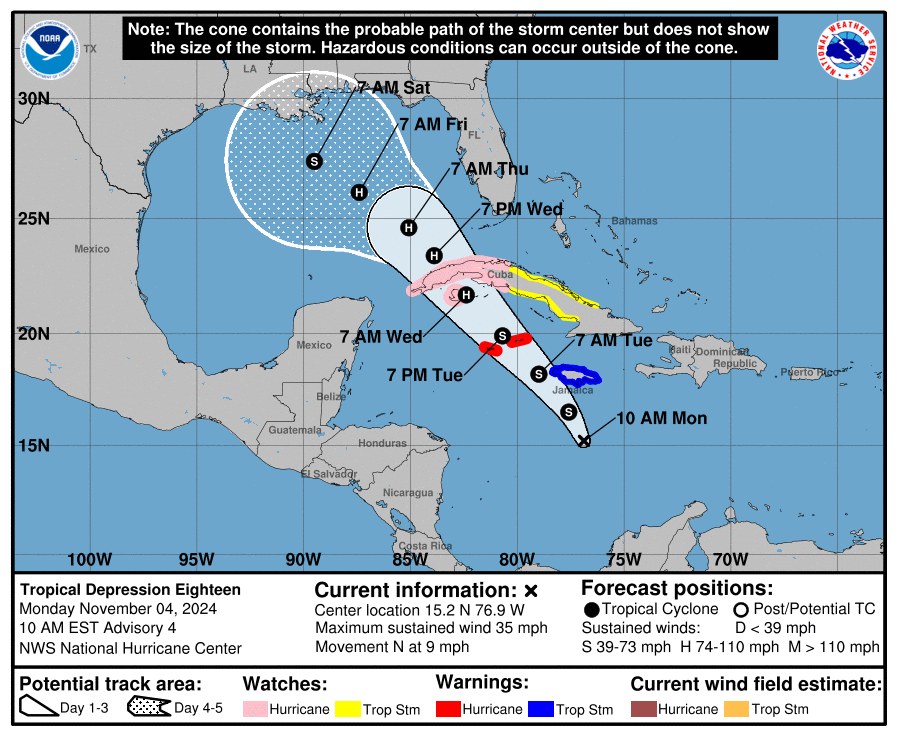 Tropical depression number 18 enters the territory, and will cause rain during the week